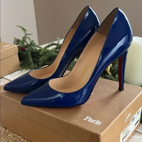 Christian Louboutin Pigalle 100 Navy Heels - Picture 3 of 5